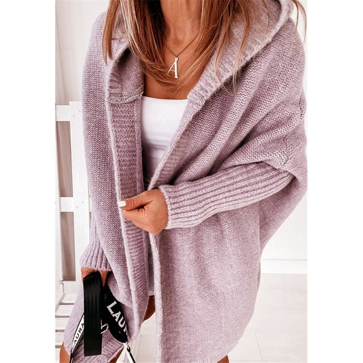 Damer Oversized Stickad Cardigan med Huva och Strukturerad Design Mirla-Eva Jonsson
