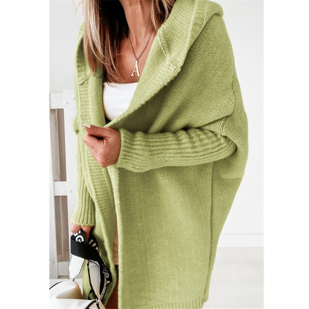 Damer Oversized Stickad Cardigan med Huva och Strukturerad Design Mirla-Eva Jonsson
