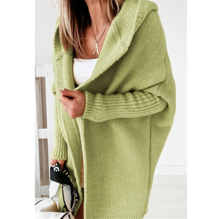 Damer Oversized Stickad Cardigan med Huva och Strukturerad Design Mirla-Eva Jonsson