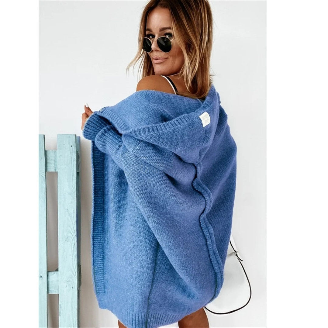 Damer Oversized Stickad Cardigan med Huva och Strukturerad Design Mirla-Eva Jonsson