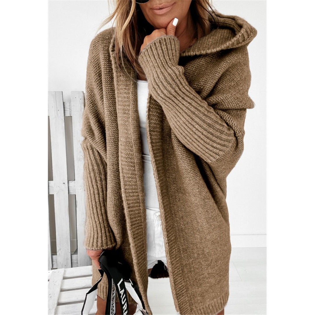 Damer Oversized Stickad Cardigan med Huva och Strukturerad Design Mirla-Eva Jonsson