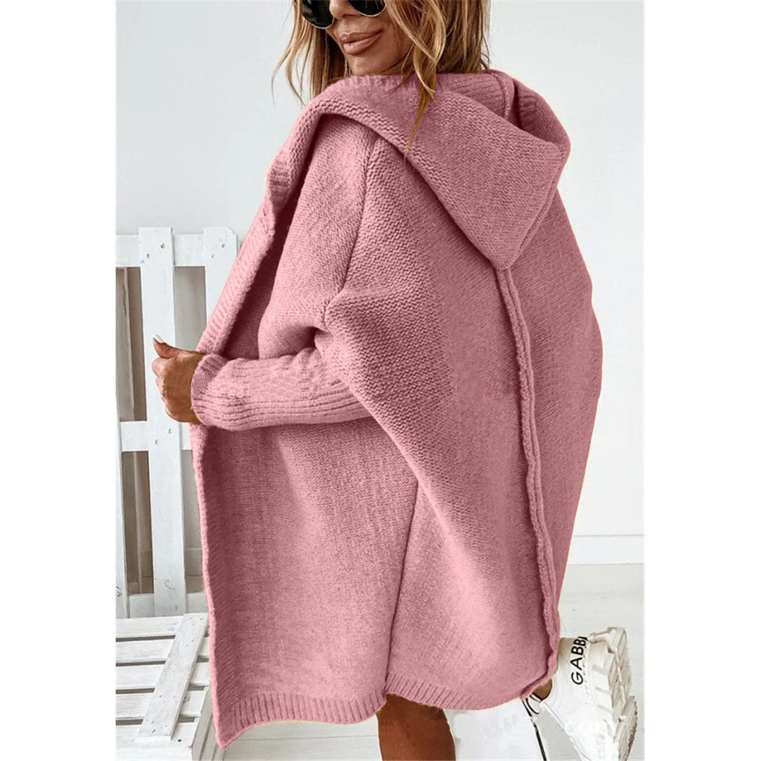Damer Oversized Stickad Cardigan med Huva och Strukturerad Design Mirla-Eva Jonsson