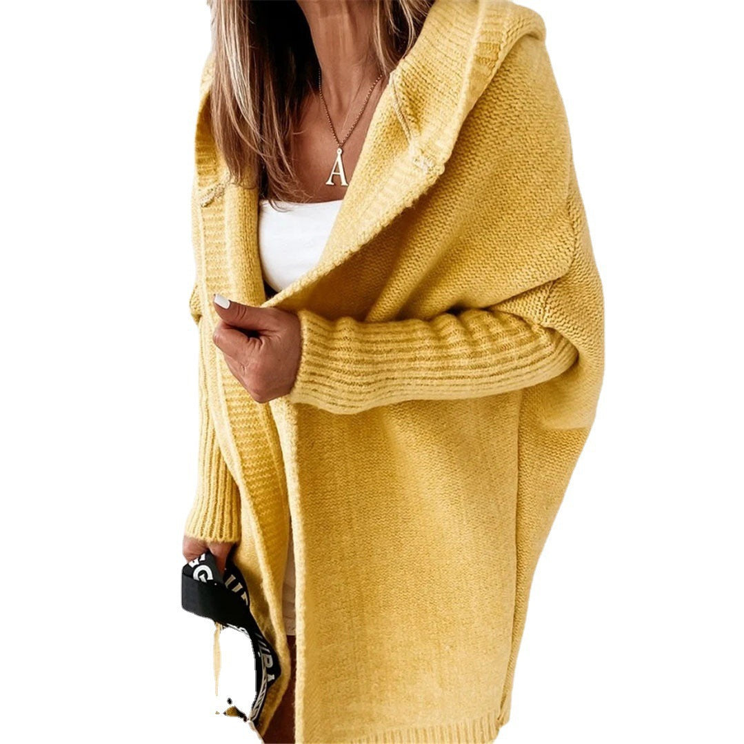 Damer Oversized Stickad Cardigan med Huva och Strukturerad Design Mirla-Eva Jonsson