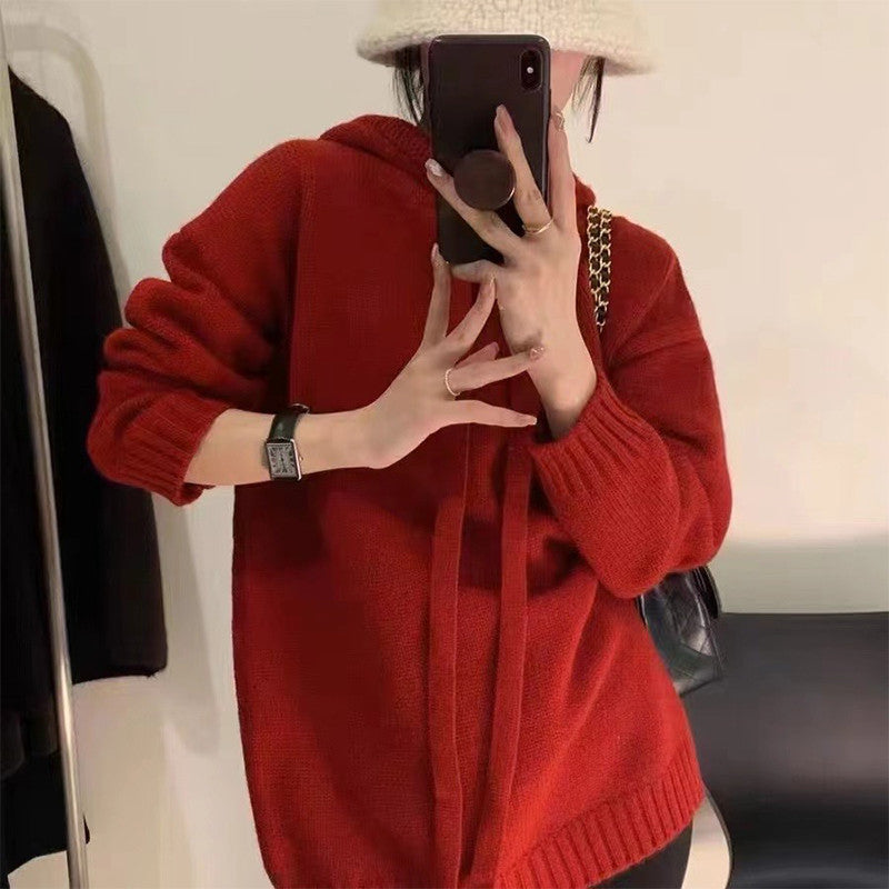 Damer Oversized Stickad Hoodie-Klänning med Dragsko och Fickor Eva Jonsson-Eva Jonsson