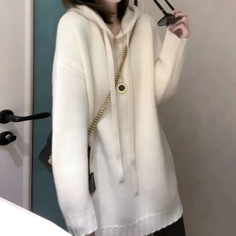 Damer Oversized Stickad Hoodie-Klänning med Dragsko och Fickor Eva Jonsson-Eva Jonsson