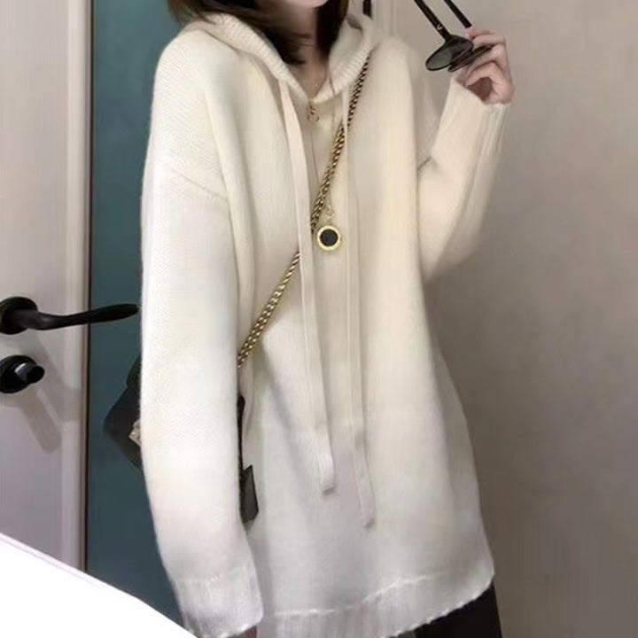 Damer Oversized Stickad Hoodie-Klänning med Dragsko och Fickor Eva Jonsson-Eva Jonsson
