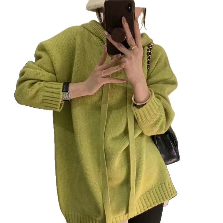 Damer Oversized Stickad Hoodie-Klänning med Dragsko och Fickor Eva Jonsson-Eva Jonsson