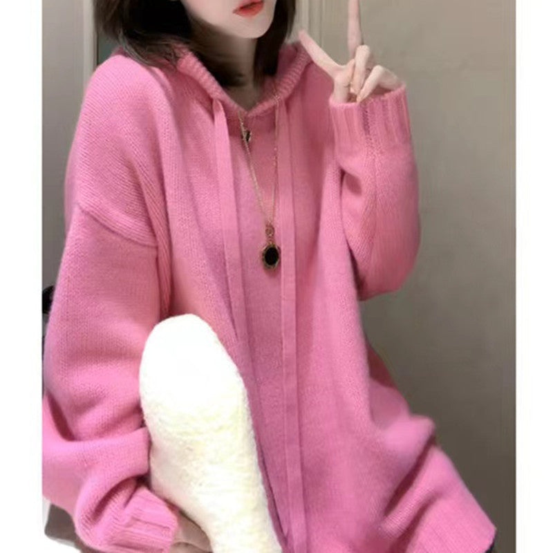 Damer Oversized Stickad Hoodie-Klänning med Dragsko och Fickor Eva Jonsson-Eva Jonsson