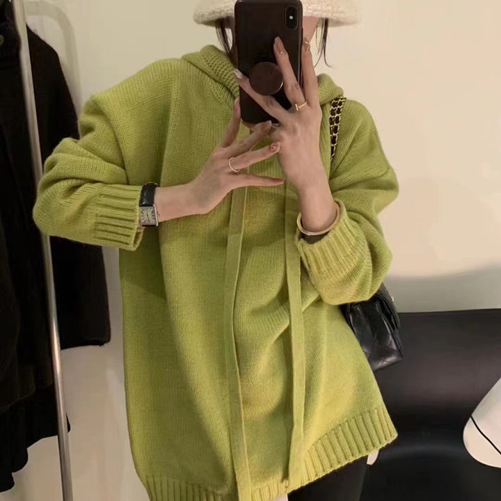 Damer Oversized Stickad Hoodie-Klänning med Dragsko och Fickor Eva Jonsson-Eva Jonsson