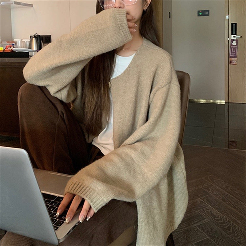 Damer Oversized Stickad Jacka med Mjuka Texturer och Öppna Fronter Mirla-Eva Jonsson
