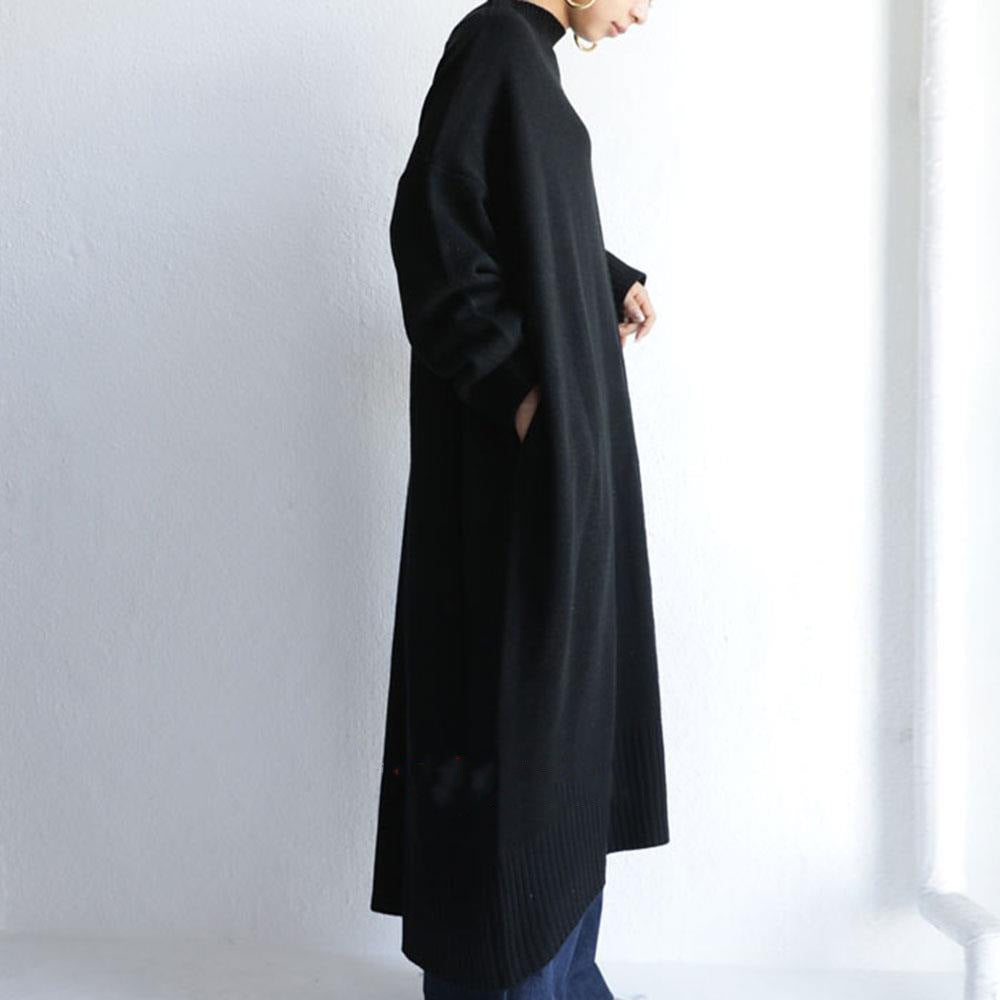 Damer Oversized Stickad Klänning med Hög Krage och SidoFickor Mirla-Eva Jonsson