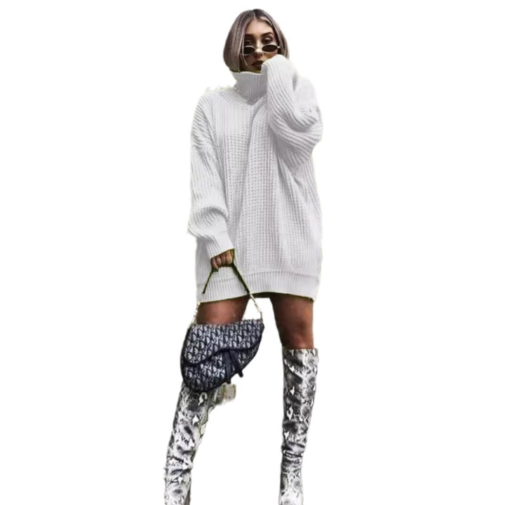 Damer Oversized Stickad Tröja i Modern Vaffelmönster Eva Jonsson-Eva Jonsson