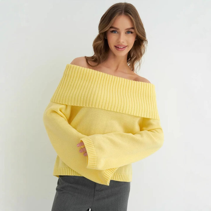 Damer Oversized Stickad Tröja med Avtrappad Urringning Mirla-Eva Jonsson