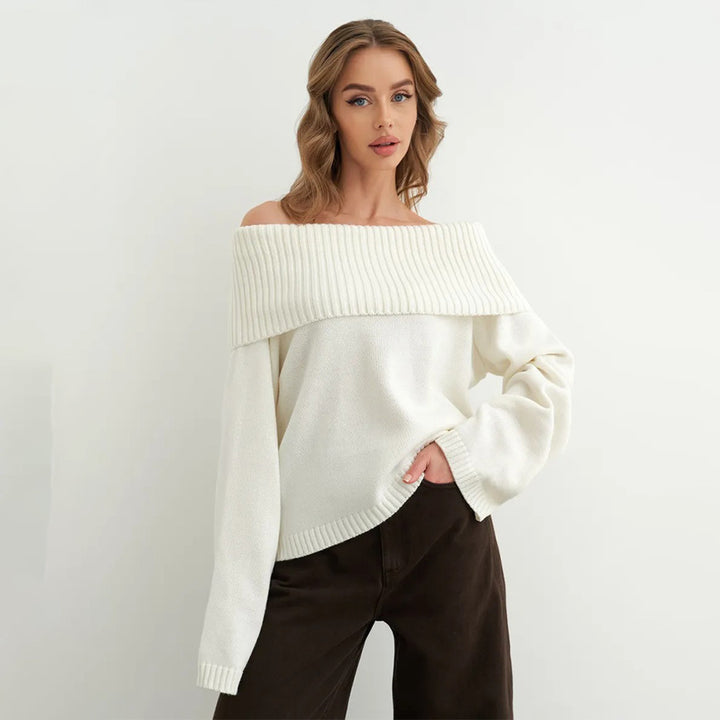 Damer Oversized Stickad Tröja med Avtrappad Urringning Mirla-Eva Jonsson