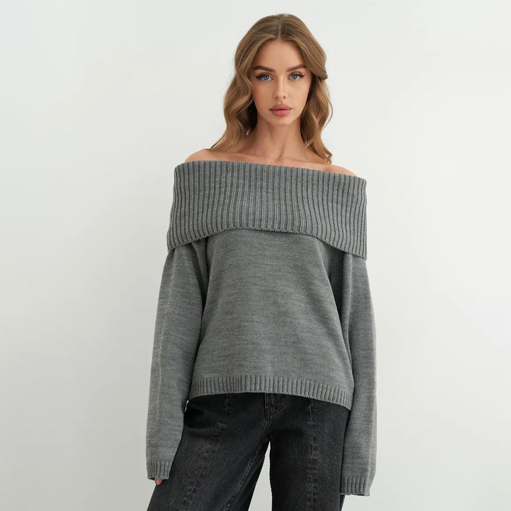 Damer Oversized Stickad Tröja med Avtrappad Urringning Mirla-Eva Jonsson