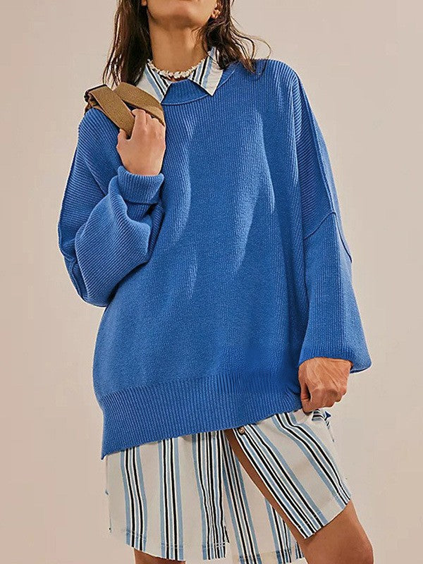 Damer Oversized Stickad Tröja med Breda Ärmar och Strukturerad Yta Eva Jonsson-Eva Jonsson
