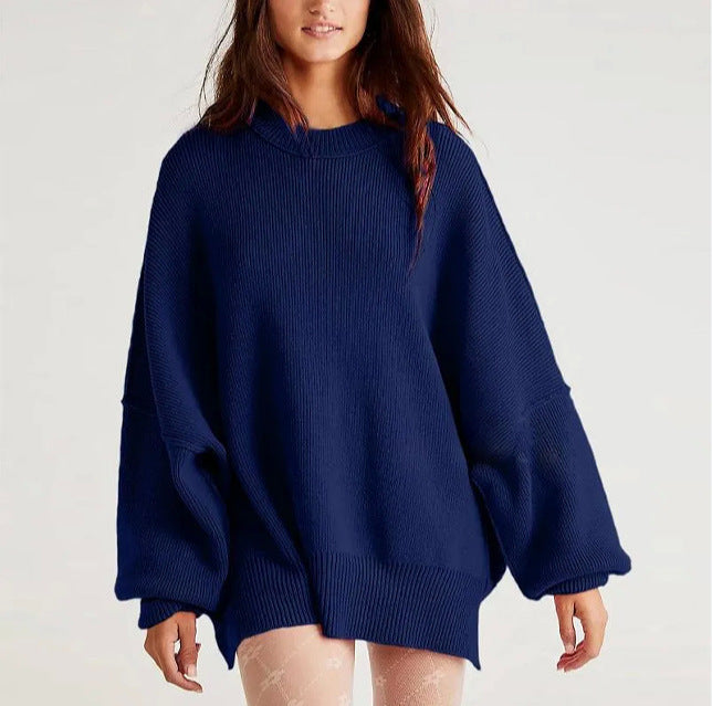 Damer Oversized Stickad Tröja med Breda Ärmar och Strukturerad Yta Eva Jonsson-Eva Jonsson