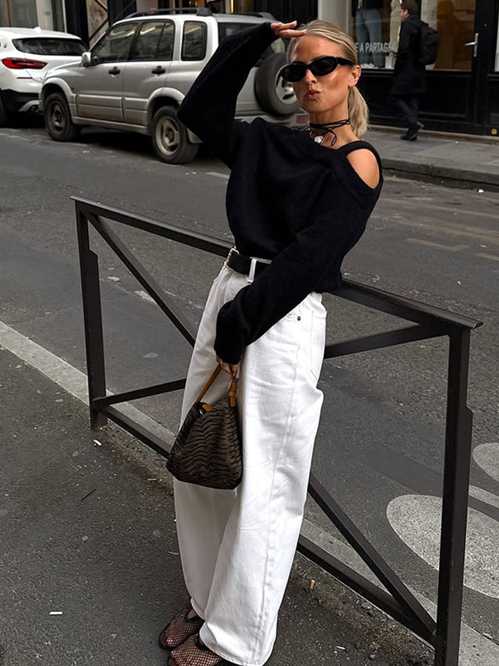 Damer Oversized Stickad Tröja med Cut-Out Ärmhål Eva Jonsson-Eva Jonsson
