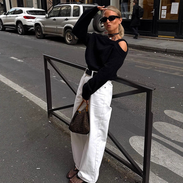 Damer Oversized Stickad Tröja med Cut-Out Ärmhål Eva Jonsson-Eva Jonsson