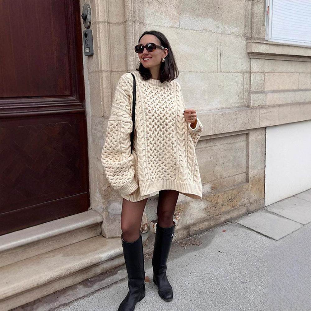 Damer Oversized Stickad Tröja med Flätmönster Mirla-Eva Jonsson