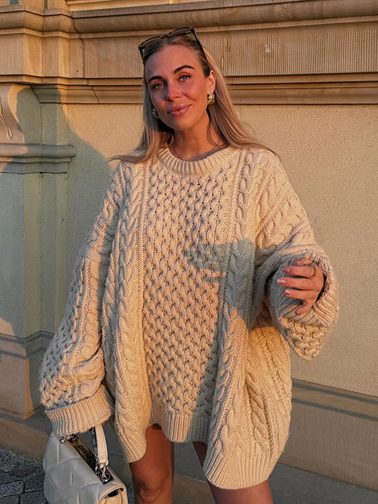 Damer Oversized Stickad Tröja med Flätmönster Mirla-Eva Jonsson