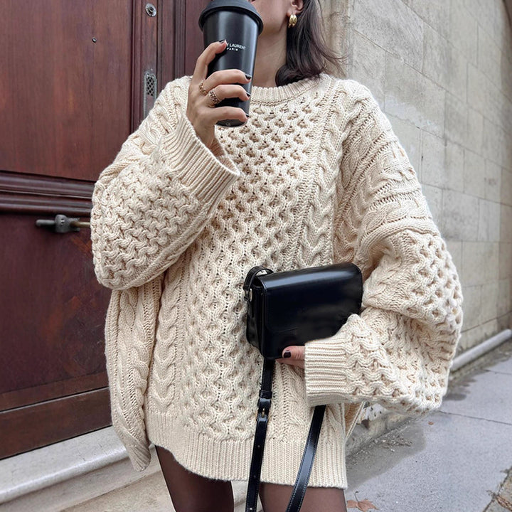 Damer Oversized Stickad Tröja med Flätmönster Mirla-Eva Jonsson