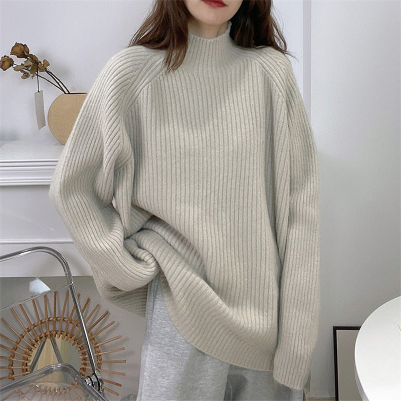 Damer Oversized Stickad Tröja med Rullkrage och Fin Ribbad Design Mirla-Eva Jonsson