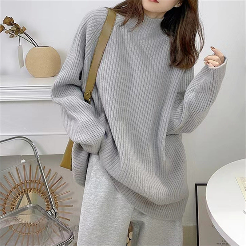 Damer Oversized Stickad Tröja med Rullkrage och Fin Ribbad Design Mirla-Eva Jonsson
