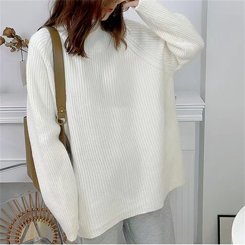 Damer Oversized Stickad Tröja med Rullkrage och Fin Ribbad Design Mirla-Eva Jonsson