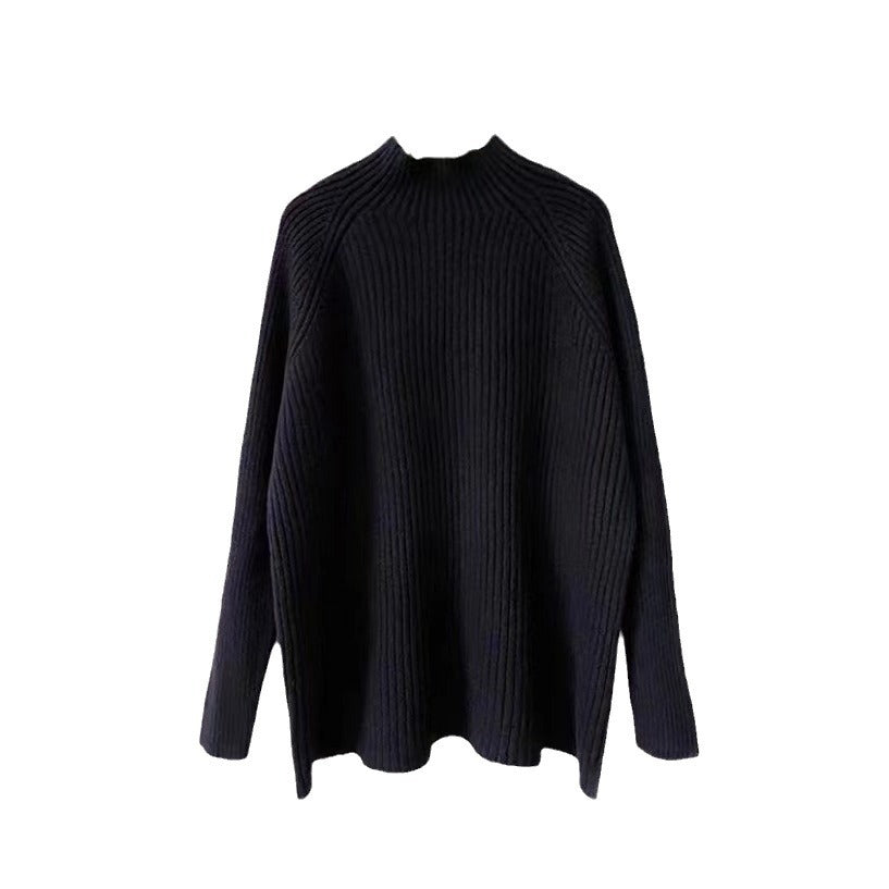 Damer Oversized Stickad Tröja med Rullkrage och Fin Ribbad Design Mirla-Eva Jonsson