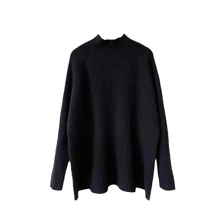 Damer Oversized Stickad Tröja med Rullkrage och Fin Ribbad Design Mirla-Eva Jonsson