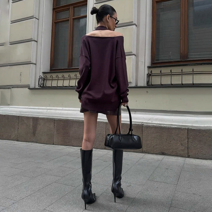 Damer Oversized Stickad Tröja med V-Hals Mirla-Eva Jonsson