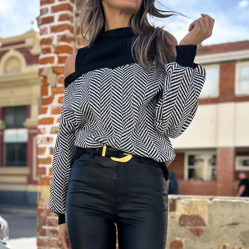 Damer Oversized Stickad Tröja med djup Halsringning och off-shoulder Design Mirla-Eva Jonsson