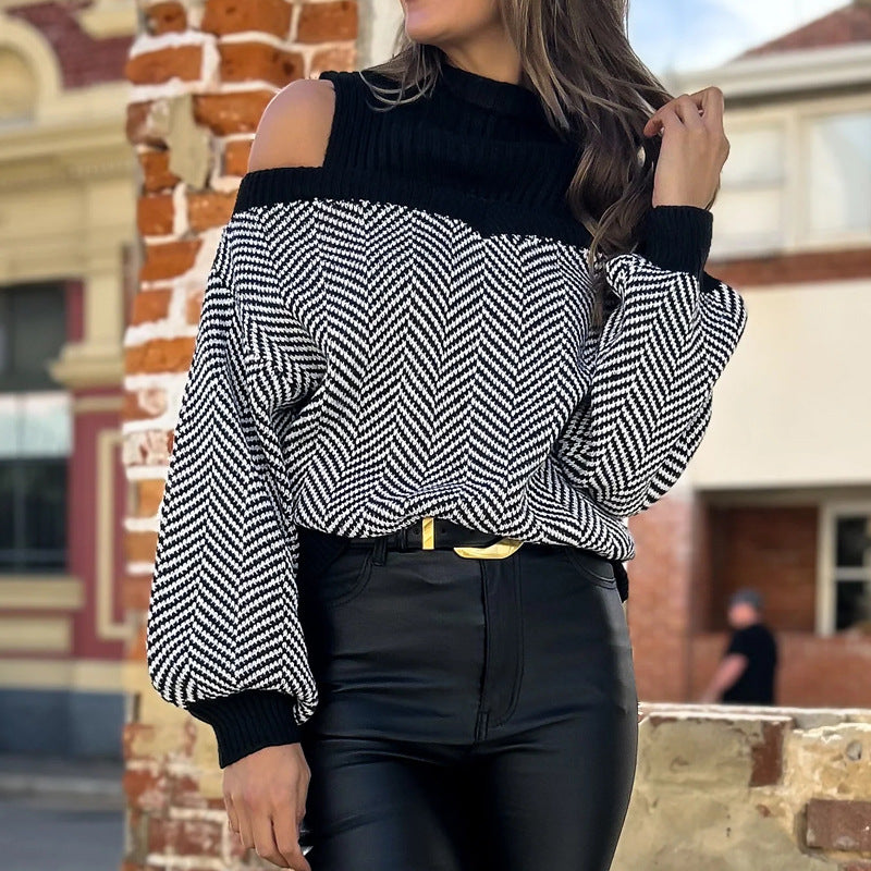 Damer Oversized Stickad Tröja med djup Halsringning och off-shoulder Design Mirla-Eva Jonsson