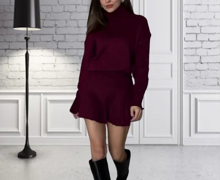 Damer Oversized Stickad Tröja med högkvalitativ ribbstruktur och matchande Minikjol Mirla-Eva Jonsson