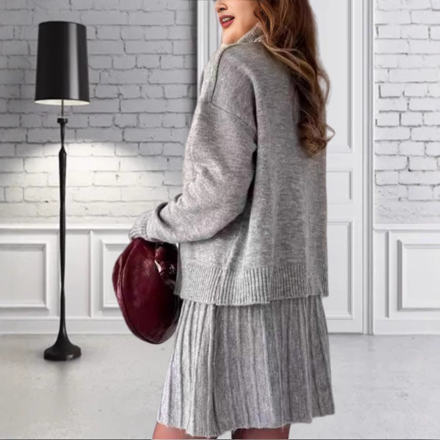Damer Oversized Stickad Tröja med högkvalitativ ribbstruktur och matchande Minikjol Mirla-Eva Jonsson