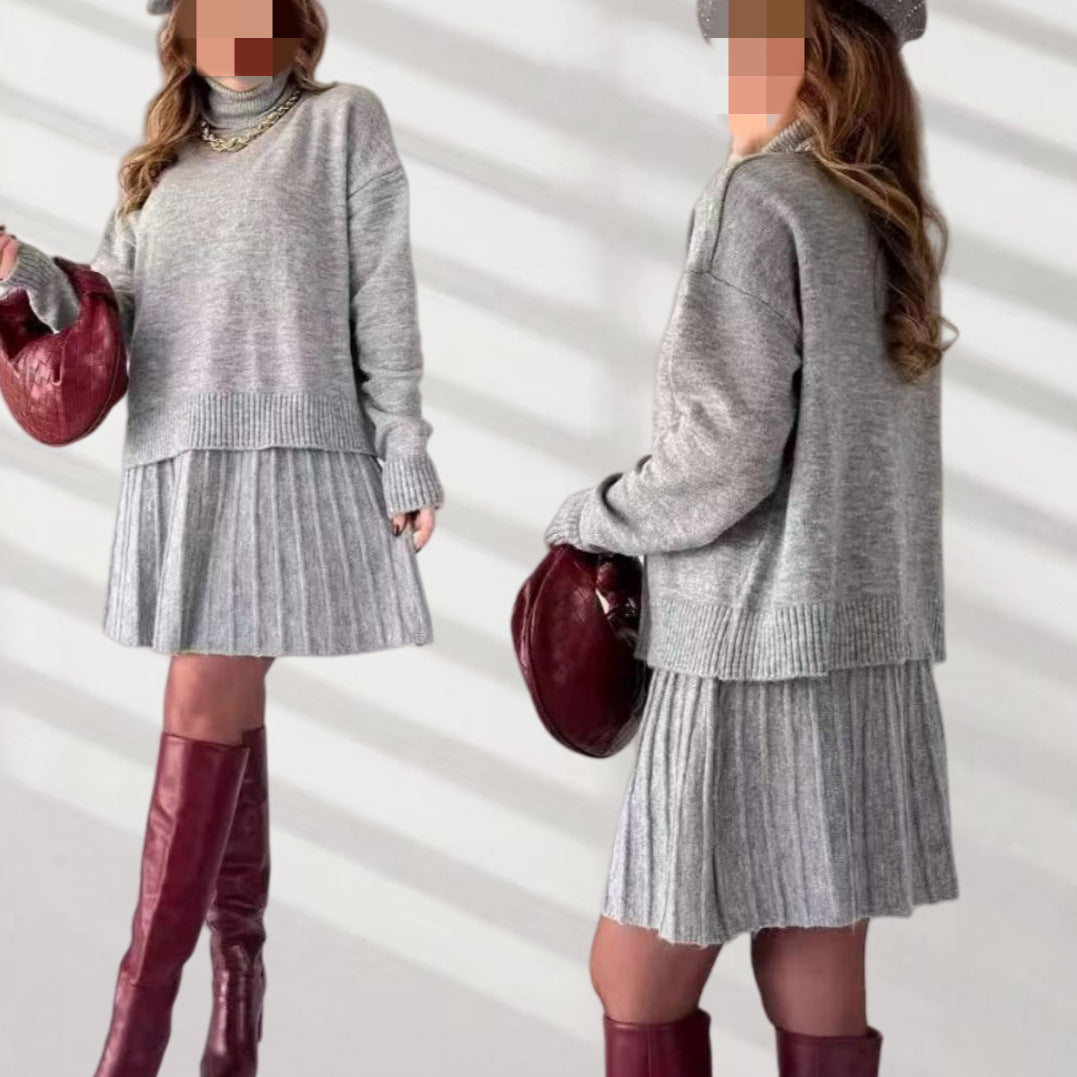 Damer Oversized Stickad Tröja med högkvalitativ ribbstruktur och matchande Minikjol Mirla-Eva Jonsson