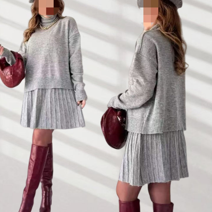 Damer Oversized Stickad Tröja med högkvalitativ ribbstruktur och matchande Minikjol Mirla-Eva Jonsson