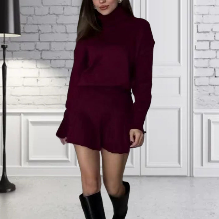 Damer Oversized Stickad Tröja med högkvalitativ ribbstruktur och matchande Minikjol Mirla-Eva Jonsson