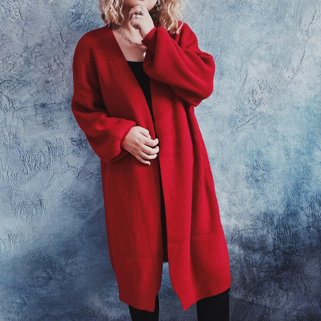 Damer Oversized Stickad jacka med djup V-hals och avslappnad passform Eva Jonsson-Eva Jonsson
