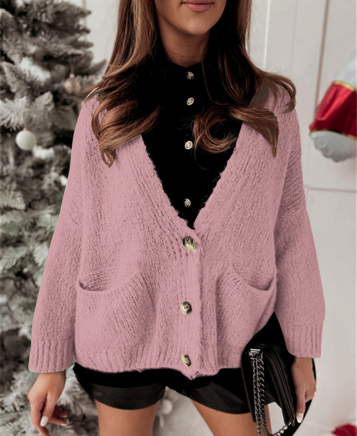 Damer Oversized Stickad jacka med fickor och knapppattern Mirla-Eva Jonsson