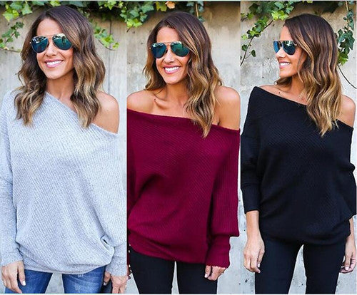 Damer Oversized Stickad tröja med Off-Shoulder-uttalning och vid passform Mirla-Eva Jonsson