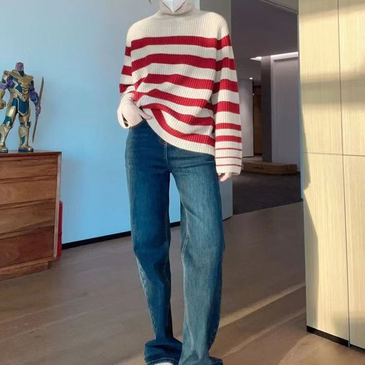 Damer Oversized Stickad tröja med avslappnad randdesign Mirla-Eva Jonsson
