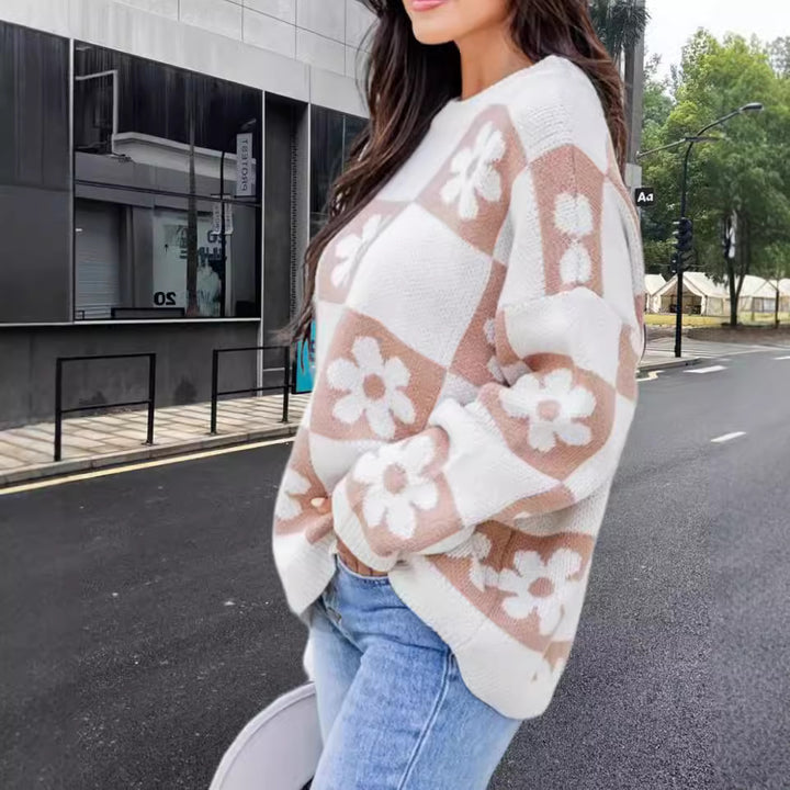 Damer Oversized Stickad tröja med blommönster och avslappnad passform Mirla-Eva Jonsson