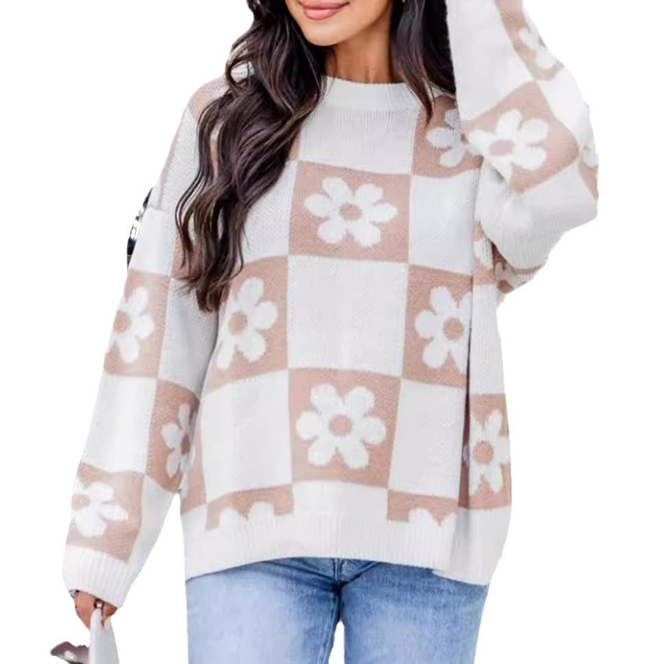 Damer Oversized Stickad tröja med blommönster och avslappnad passform Mirla-Eva Jonsson