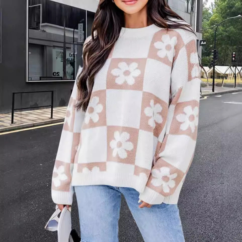 Damer Oversized Stickad tröja med blommönster och avslappnad passform Mirla-Eva Jonsson