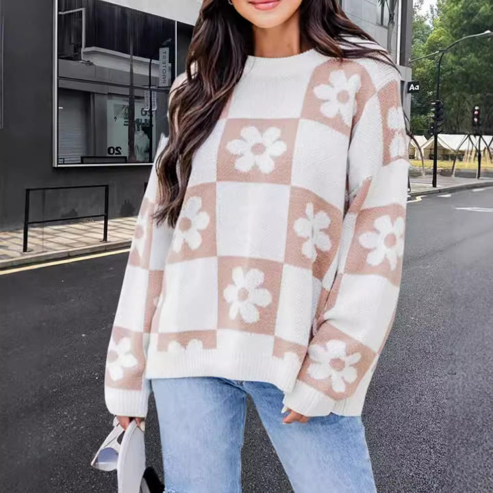Damer Oversized Stickad tröja med blommönster och avslappnad passform Mirla-Eva Jonsson