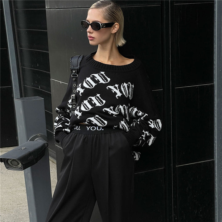 Damer Oversized Stickad tröja med grafiskt motiv Mirla-Eva Jonsson