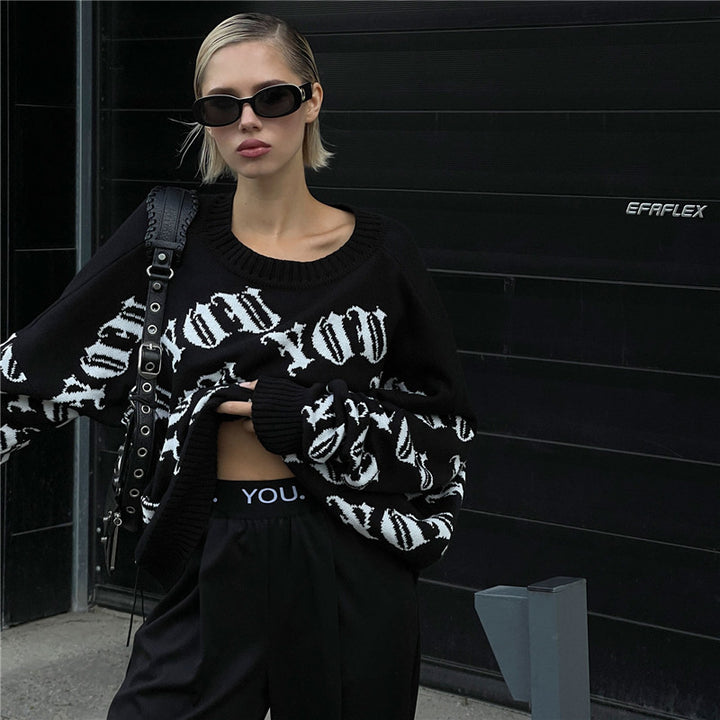 Damer Oversized Stickad tröja med grafiskt motiv Mirla-Eva Jonsson
