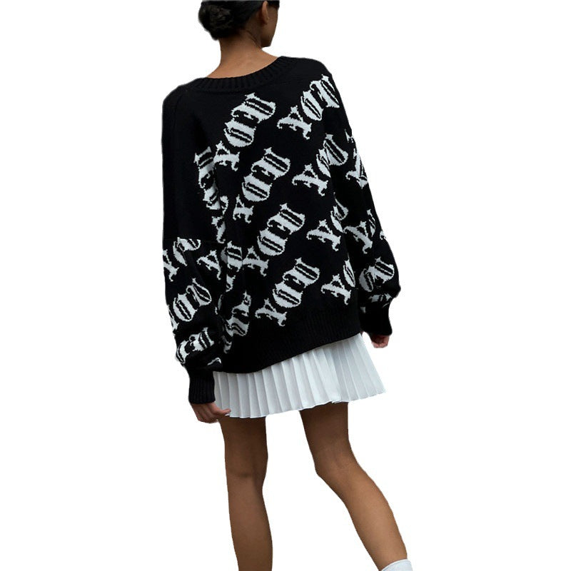 Damer Oversized Stickad tröja med grafiskt motiv Mirla-Eva Jonsson